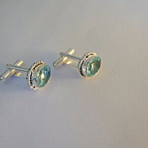 Aquamarine Sterling Silver 925 Cufflinks